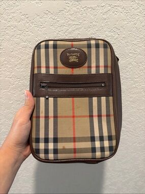 Burberry Tan and Brown Vintage Check Toiletry Pouch